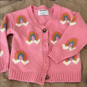 Old Navy Pink Kids Cardigan with Rainbow Design